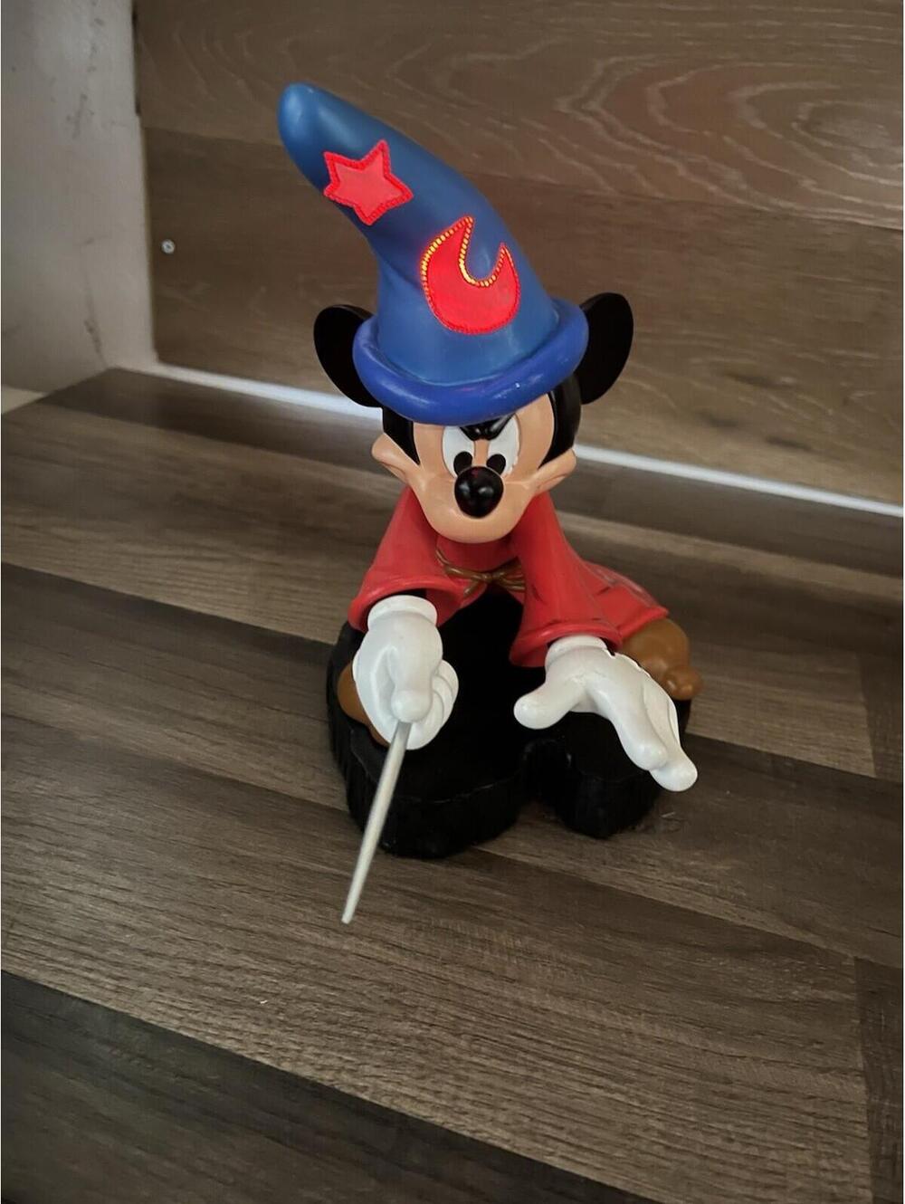 Disney Parks Sorcerer Mickey Mouse Figurine 9" Fantasia With Head Lights Up